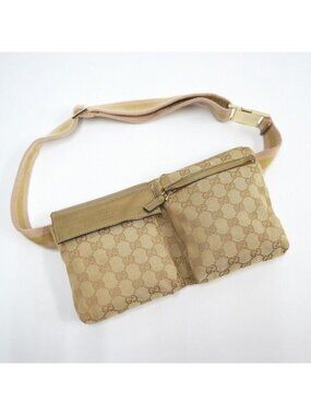 Gucci Cross GG Canvas Gold Leather Beige